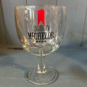 Michelob Beer Black Red Logo Clear Glass Goblet Thumbprint Stemmed 6" Vintage